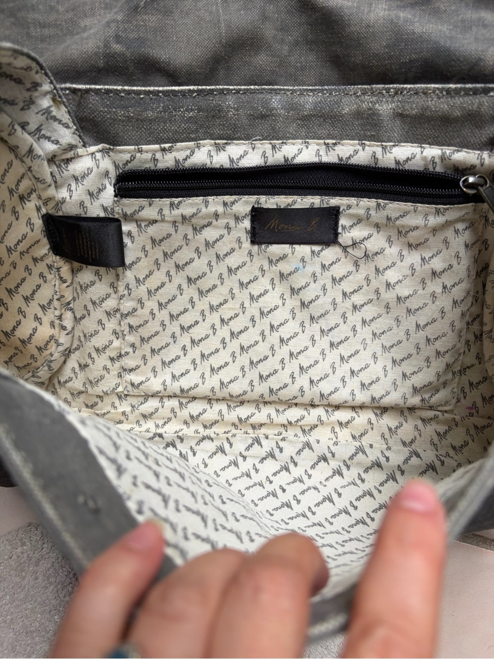 MONA B Upcycled Materials Leather Canvas Messenger Bag Crossbody Western - Picture 5 of 5